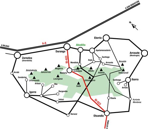 mapa de acceso al Parque Natural de Urkiola